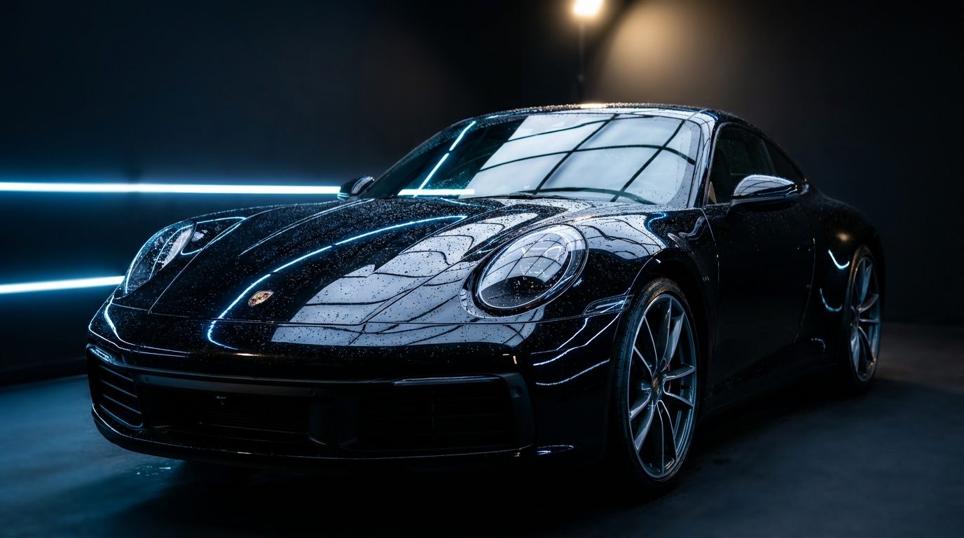 Black sports car after a premium detail